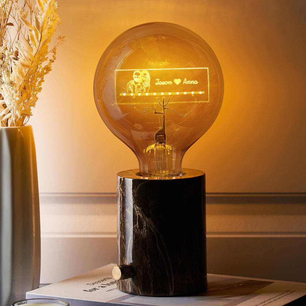 Lampe Led Vintage Edison Personnalisée Avec Photo Et Nom, Ampoules Douces En Acrylique Personnalisées - maplunelampefr