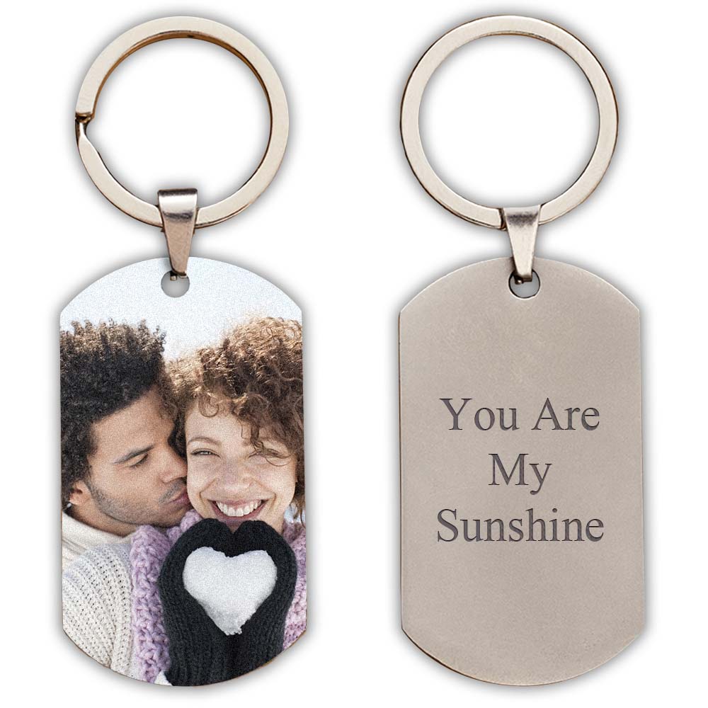 Porte-clés en acier inoxydable avec photo de cadeaux personnalisés avec gravure au dos