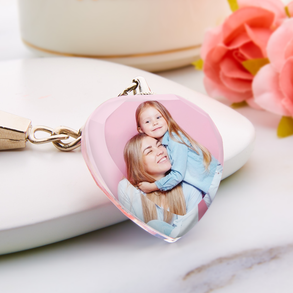 Porte-Clés Photo Personnalisé Coeur en Cristal Agent