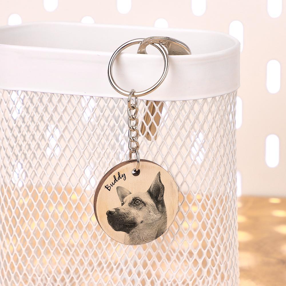 Porte-clés En Bois Personnalisé, Photo D'animal De Compagnie Personnalisée, Cadeau Gravé - maplunelampefr