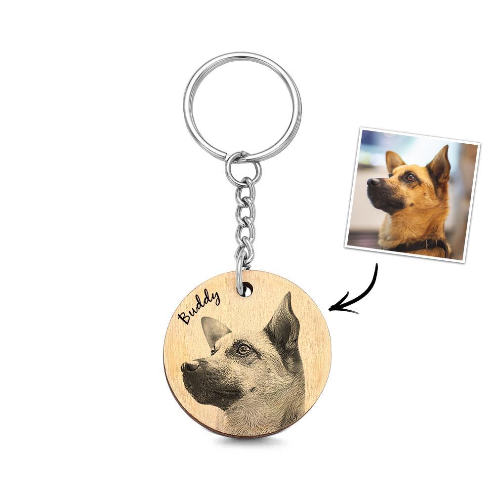 Porte-clés En Bois Personnalisé, Photo D'animal De Compagnie Personnalisée, Cadeau Gravé - maplunelampefr
