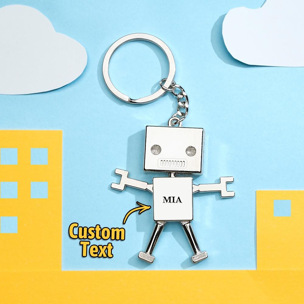 Porte-clés À Breloques Robot Avec Texte Personnalisé, Cadeau Amusant - maplunelampefr