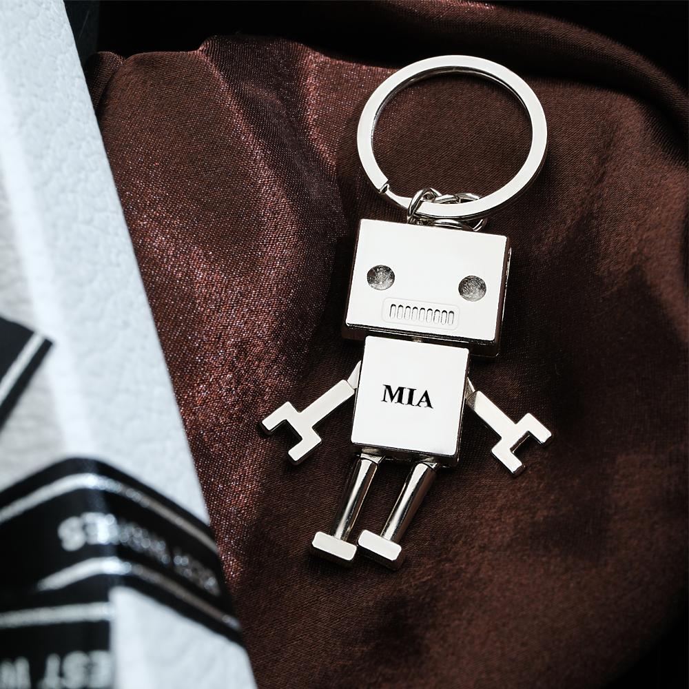 Porte-clés À Breloques Robot Avec Texte Personnalisé, Cadeau Amusant - maplunelampefr