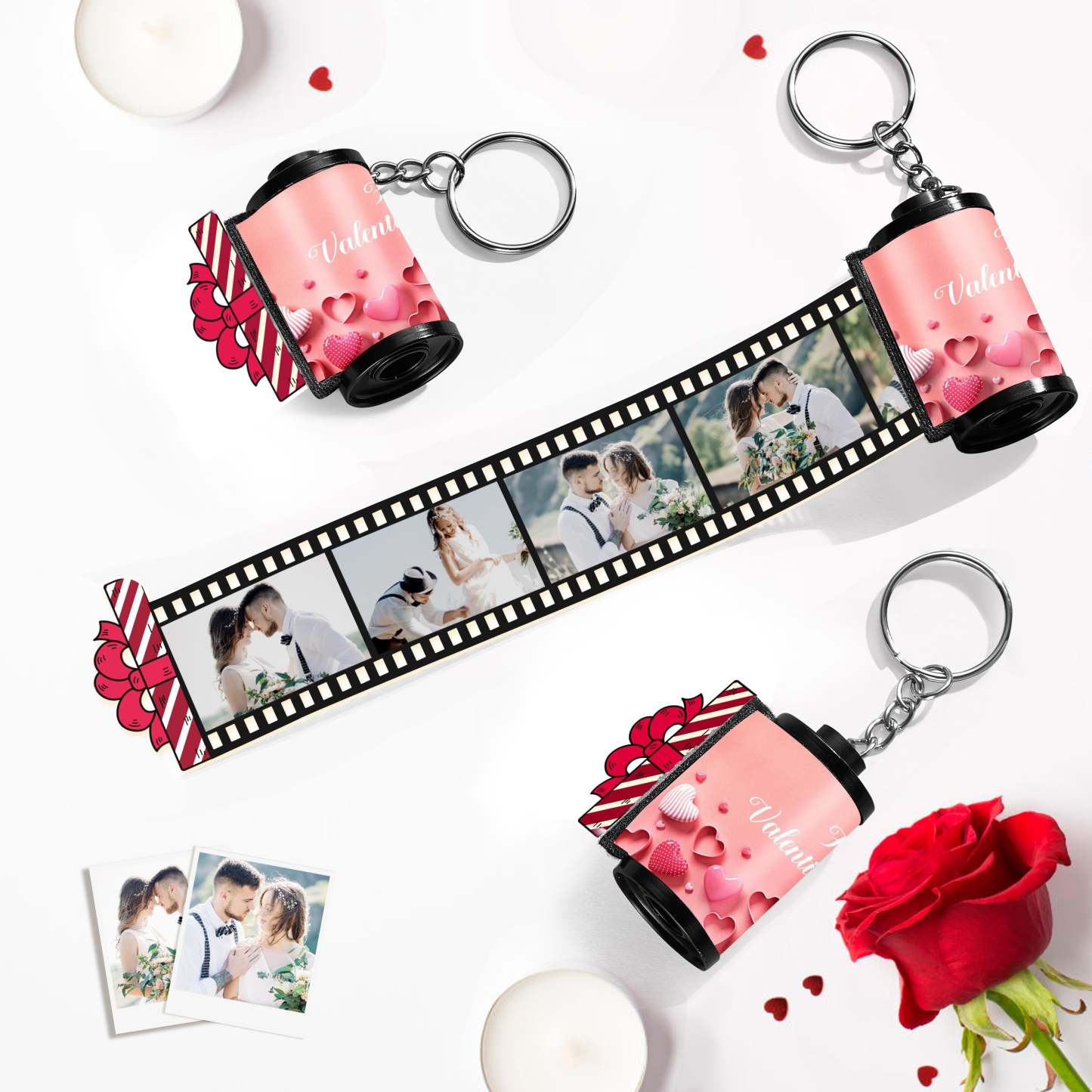 Porte-clés En Rouleau De Film Photo Personnalisé, Boîte-cadeau, Décor D'appareil Photo, Cadeaux De Saint-valentin Pour Couples - maplunelampefr