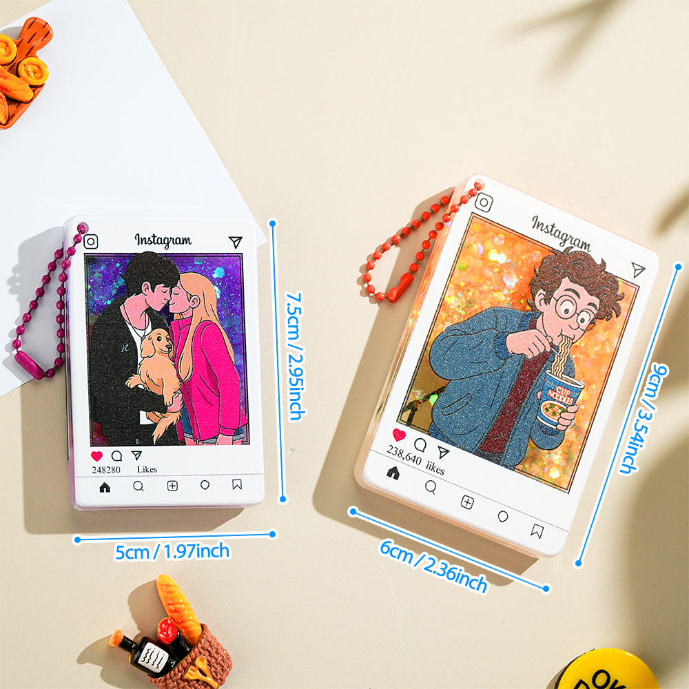 Porte-clés Personnalisé En Acrylique Pailleté Avec Photo De Dessin Animé, Style Instagram, Cadeau Personnalisé - MapLunelampeFr