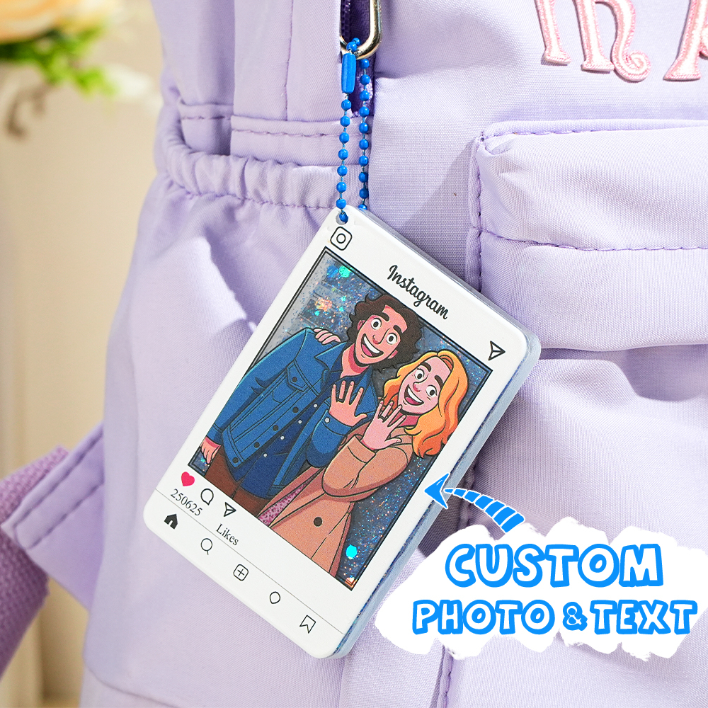 Porte-clés Personnalisé En Acrylique Pailleté Avec Photo De Dessin Animé, Style Instagram, Cadeau Personnalisé - MapLunelampeFr