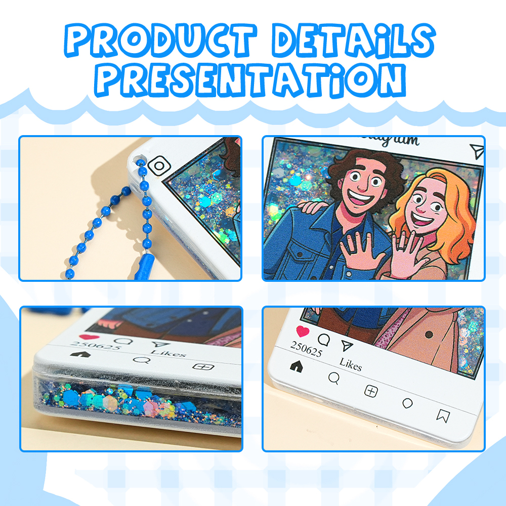 Porte-clés Personnalisé En Acrylique Pailleté Avec Photo De Dessin Animé, Style Instagram, Cadeau Personnalisé - MapLunelampeFr