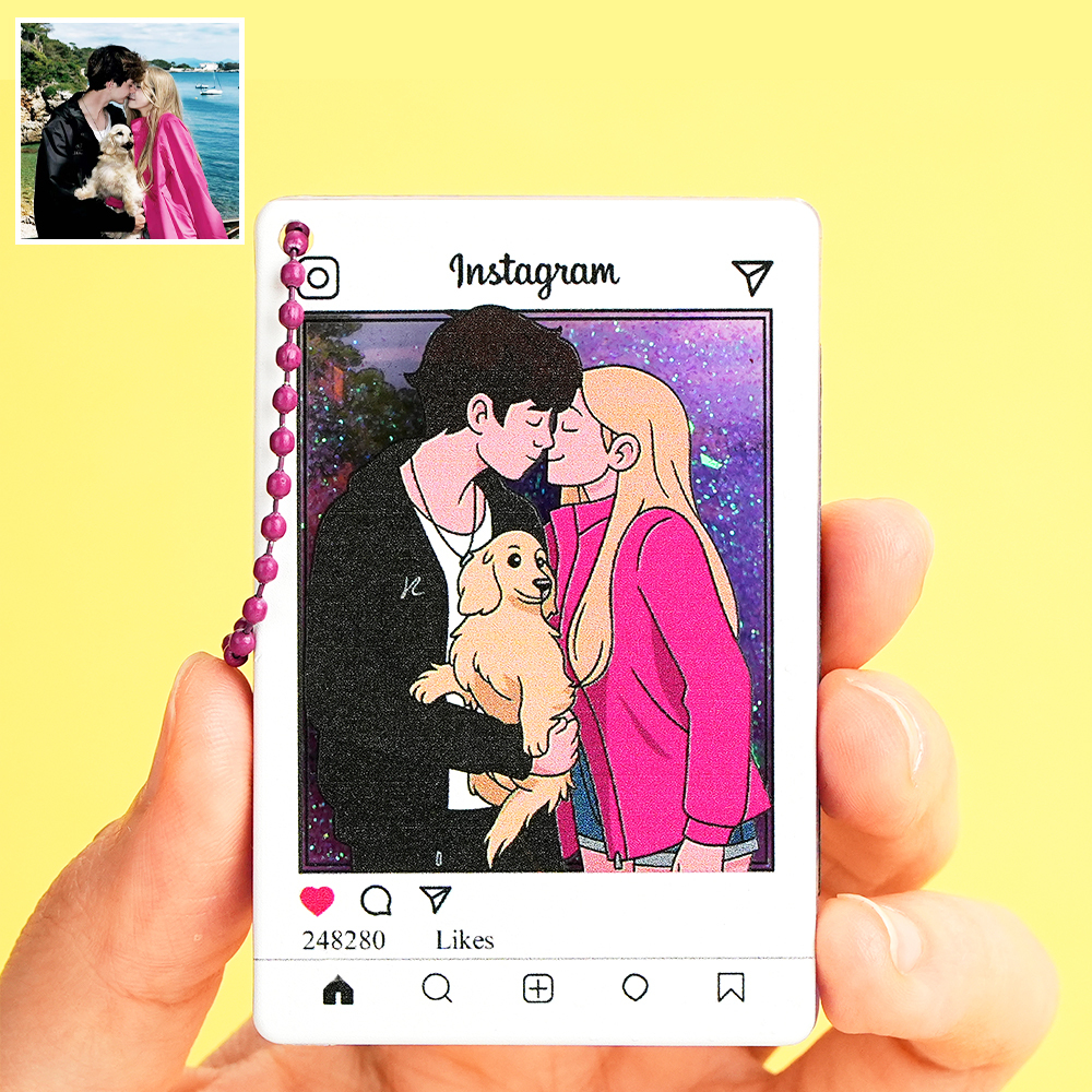 Porte-clés Personnalisé En Acrylique Pailleté Avec Photo De Dessin Animé, Style Instagram, Cadeau Personnalisé - MapLunelampeFr