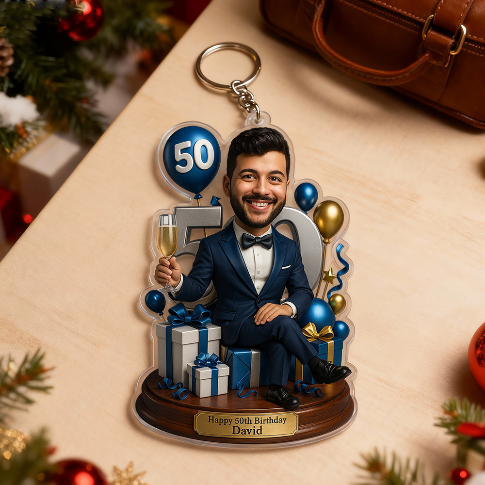 Porte-clés Acrylique Effet 3d Ou Impression 2d, Photo Personnalisée Pour Homme, Cadeau De Noël Ou D'anniversaire (60 Ans). Impression 2d. - MapLunelampeFr