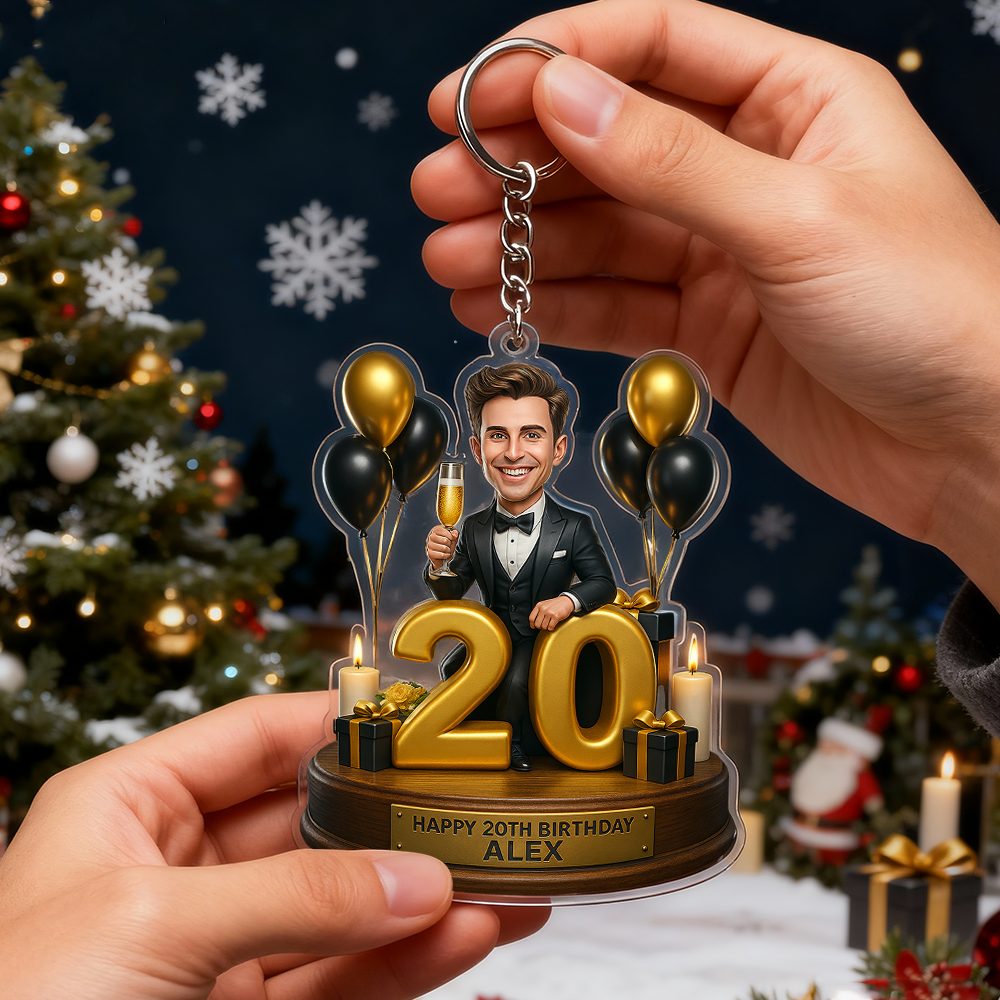 Porte-clés Acrylique Effet 3d Ou Impression 2d, Photo Personnalisée Pour Homme, Cadeau De Noël Ou D'anniversaire (60 Ans). Impression 2d. - MapLunelampeFr