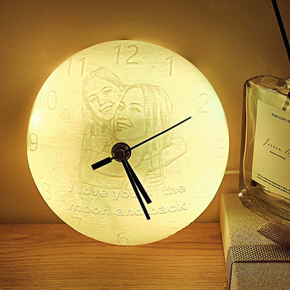 Photo Personnalisée Gravée Lune Veilleuse Horloge Créative Maison Couple Cadeaux - maplunelampefr
