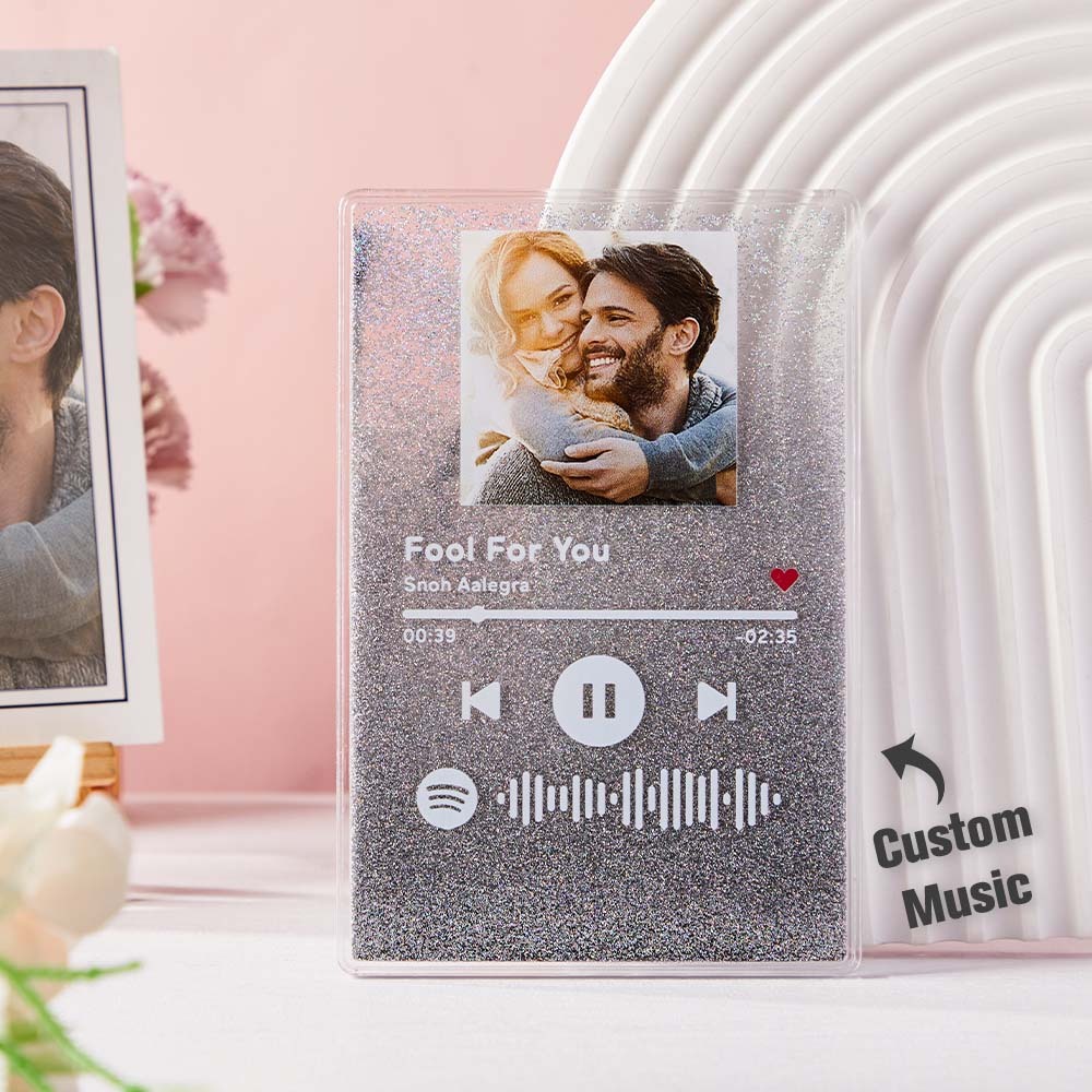 Porte-clés lampe Spotify avec code à scanner, musique et photo, en acrylique, cadeau idéal pour elle.