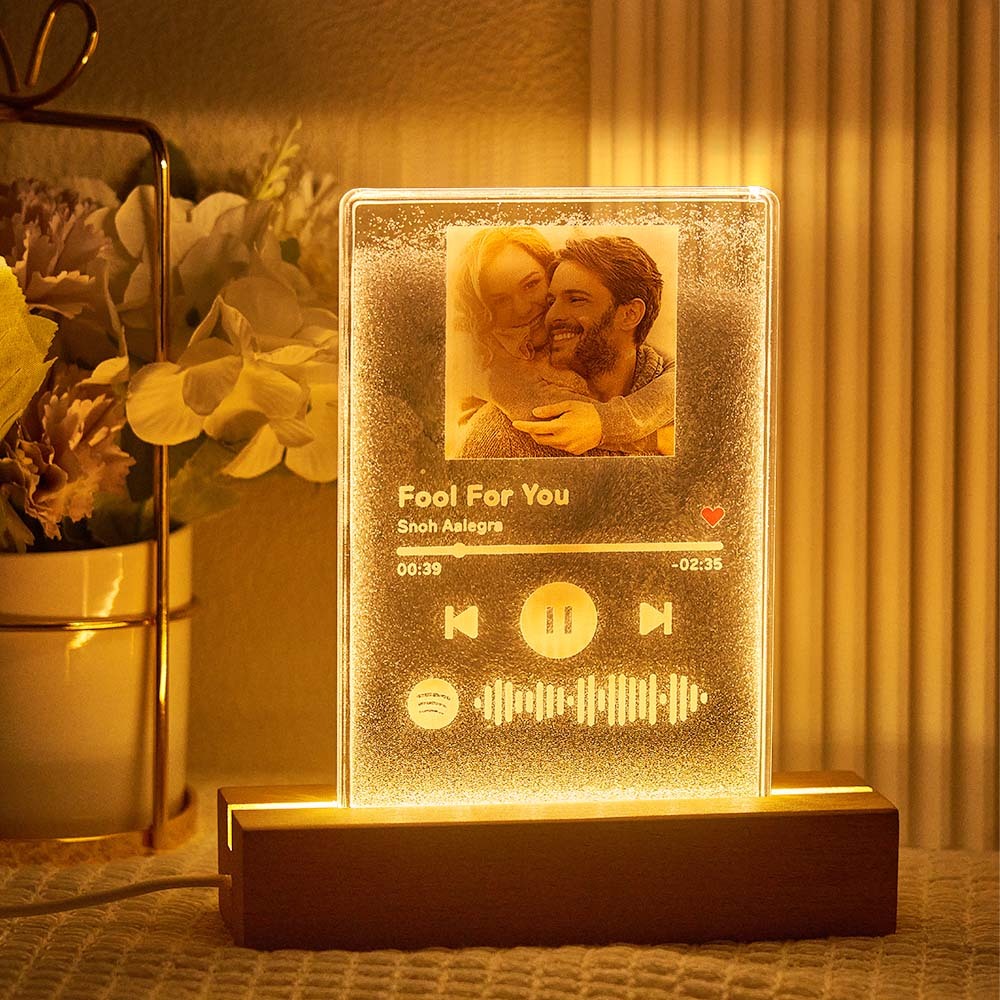 Porte-clés lampe Spotify avec code à scanner, musique et photo, en acrylique, cadeau idéal pour elle.