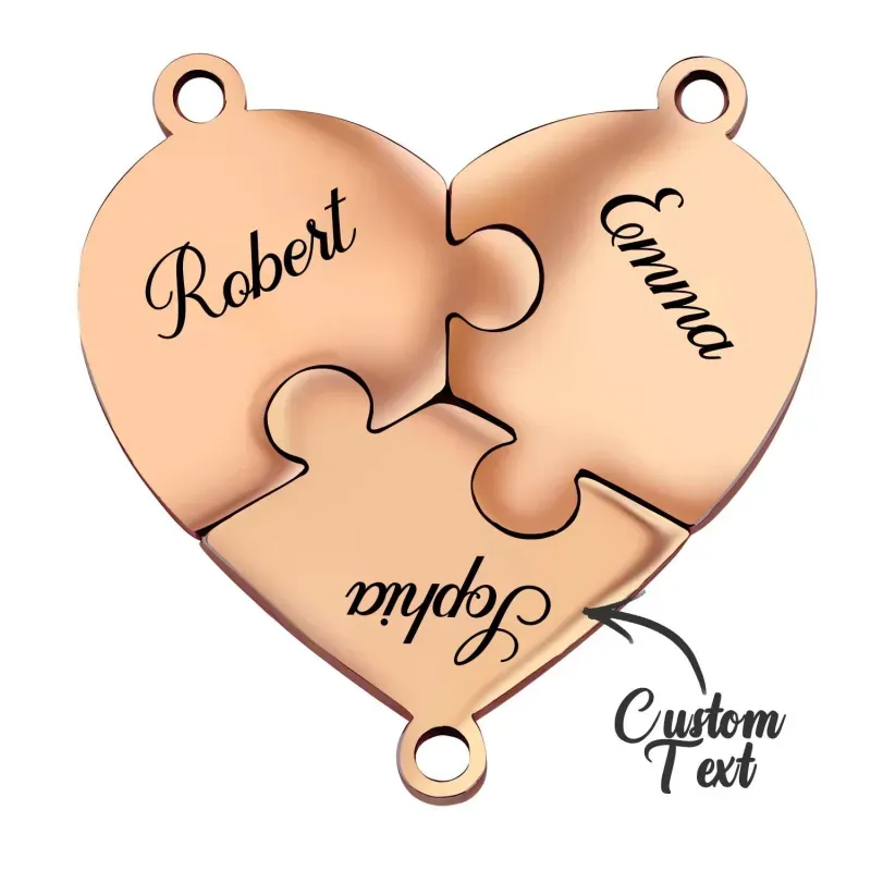 Coeurs De Puzzle De Nom De Famille Gravés - Collier De Nom De Puzzle De Coeur Personnalisé