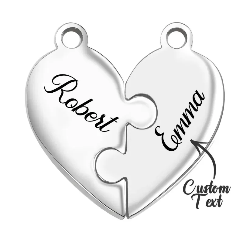 Coeurs De Puzzle De Nom De Famille Gravés - Collier De Nom De Puzzle De Coeur Personnalisé