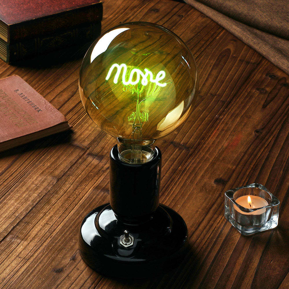 Lampe De Modélisation À Filament Led Edison, Texte Personnalisé, Ampoules Douces, Base De Lampe Noire Décorative Vintage - maplunelampefr