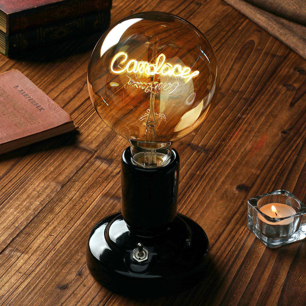 Lampe De Modélisation À Filament Led Edison, Texte Personnalisé, Ampoules Douces, Base De Lampe Noire Décorative Vintage - maplunelampefr