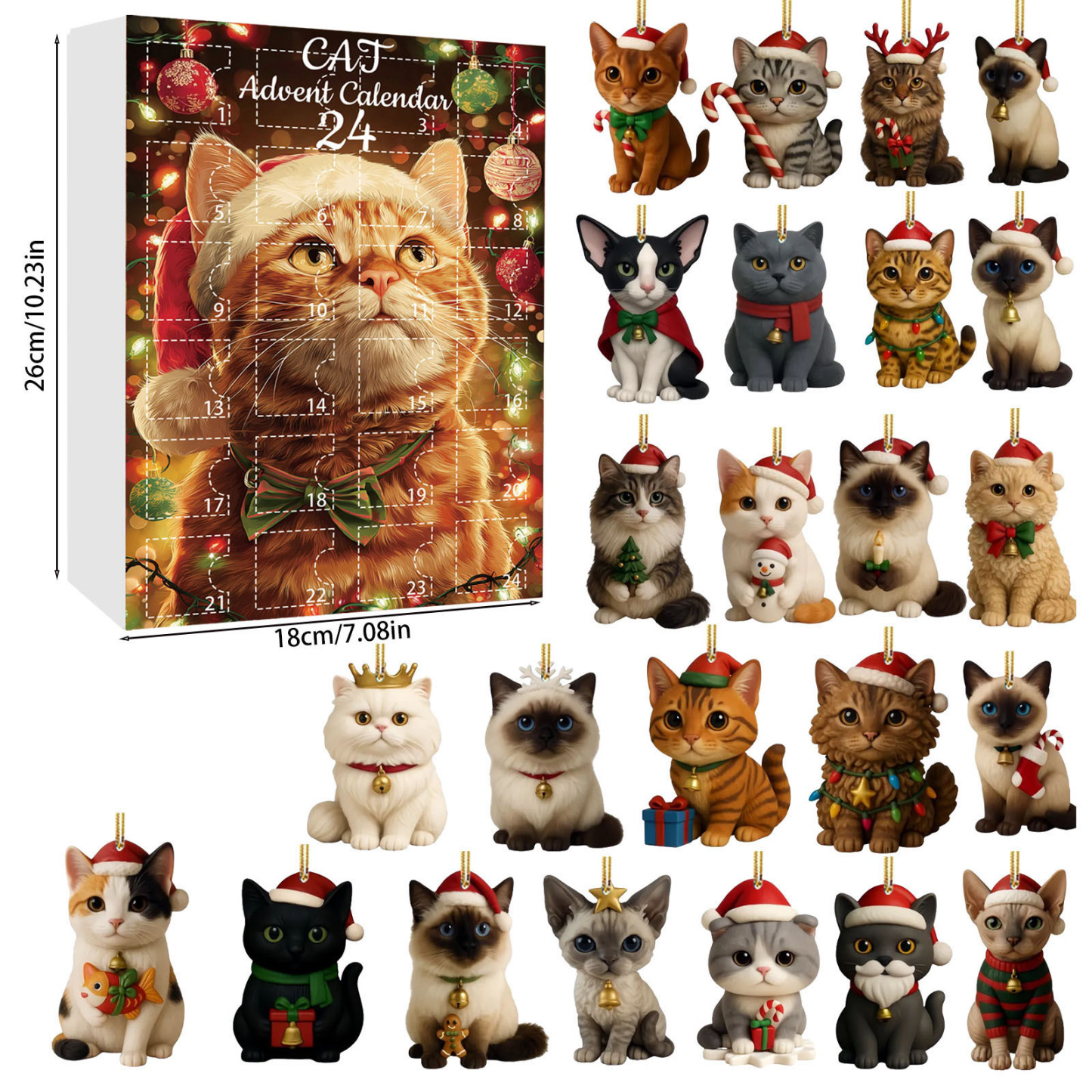 Calendrier De L'avent De Noël Avec 24 Décorations Uniques En Acrylique 2d En Forme De Chat - Cadeau Idéal Pour Les Amoureux Des Animaux - MapLunelampeFr
