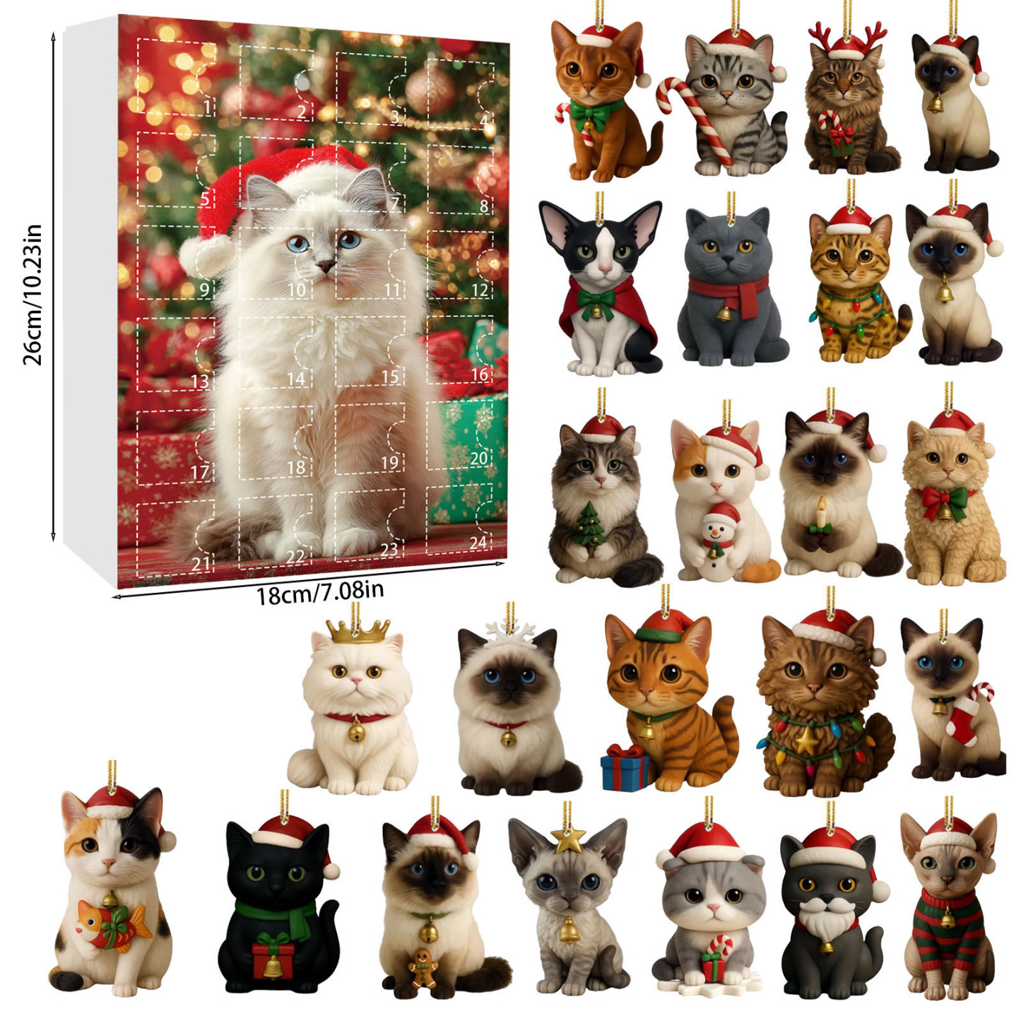Calendrier De L'avent De Noël Avec 24 Décorations Uniques En Acrylique 2d En Forme De Chat - Cadeau Idéal Pour Les Amoureux Des Animaux - MapLunelampeFr