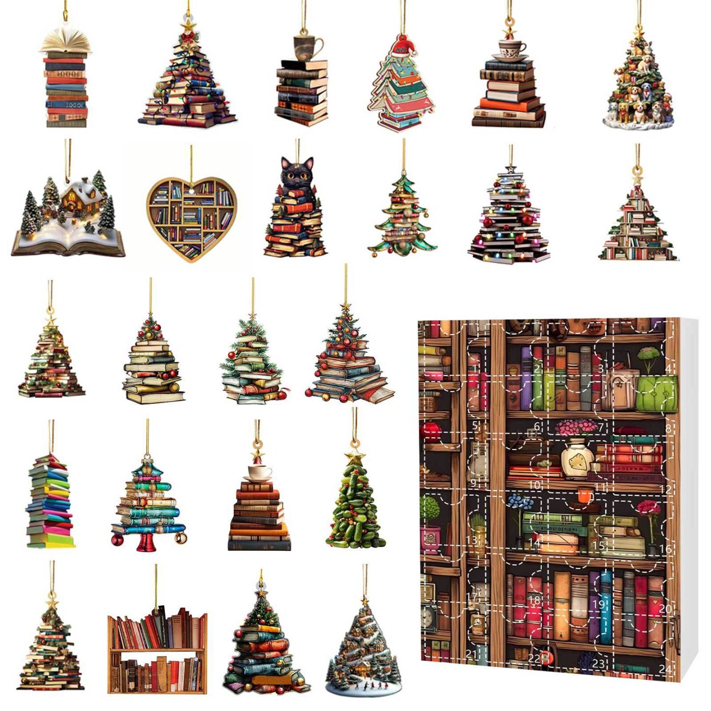 Calendrier De L'avent De Noël Avec 24 Décorations Uniques En Acrylique 2d En Forme De Livre - MapLunelampeFr