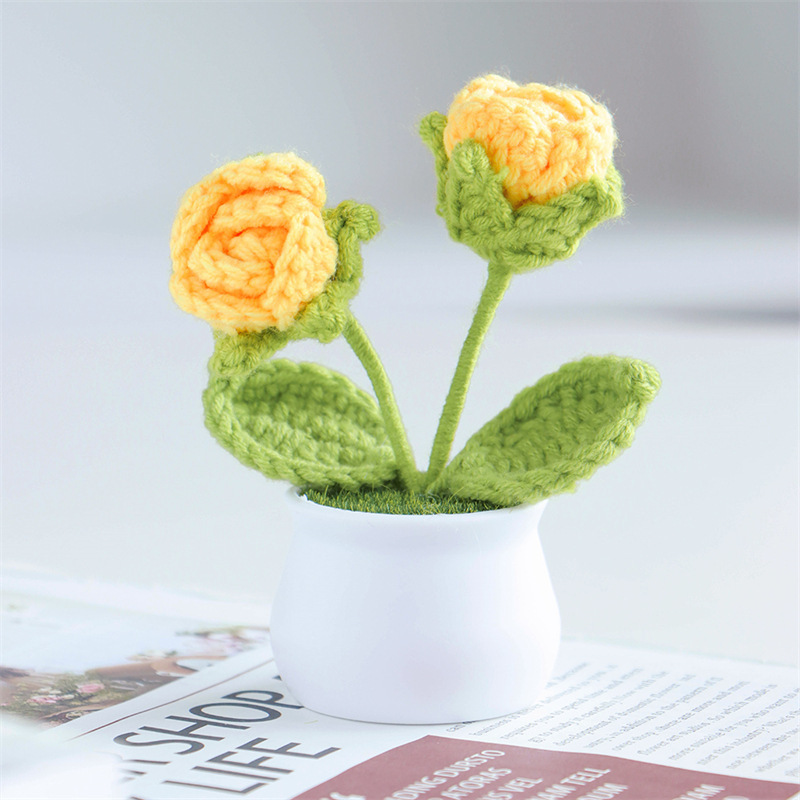 Rose En Pot Tricotée, Cadeau Idéal Pour La Saint-valentin. - MapLunelampeFr