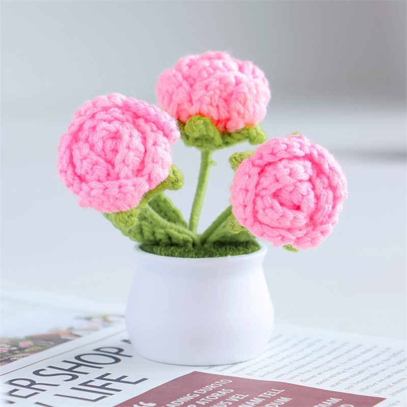 Rose En Pot Tricotée, Cadeau Idéal Pour La Saint-valentin. - MapLunelampeFr