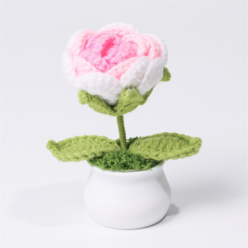 Rose En Pot Tricotée, Cadeau Idéal Pour La Saint-valentin. - MapLunelampeFr