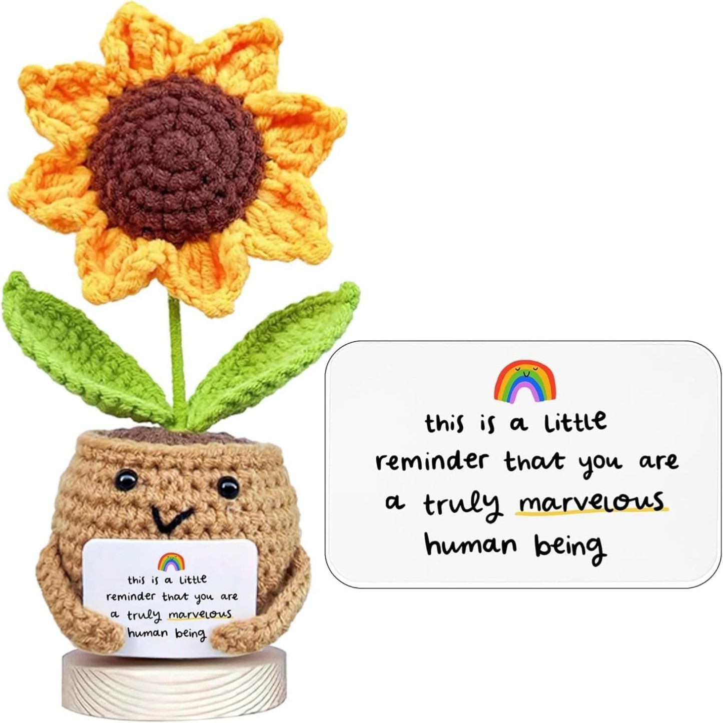 Pot Tournesol Crocheté À La Main - Décoration De Bureau « tout Va Bien » Pour Un Soutien Émotionnel - MapLunelampeFr