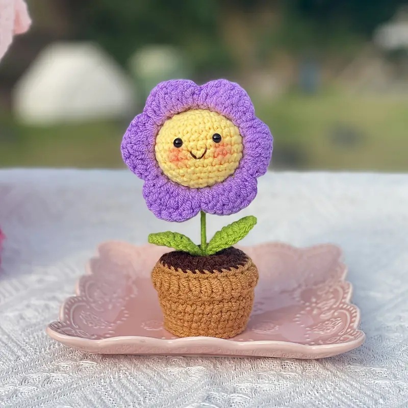 Mini Pot De Fleurs Souriantes Au Crochet, Décoration De Bureau Aux Couleurs Pastel Arc-en-ciel - MapLunelampeFr
