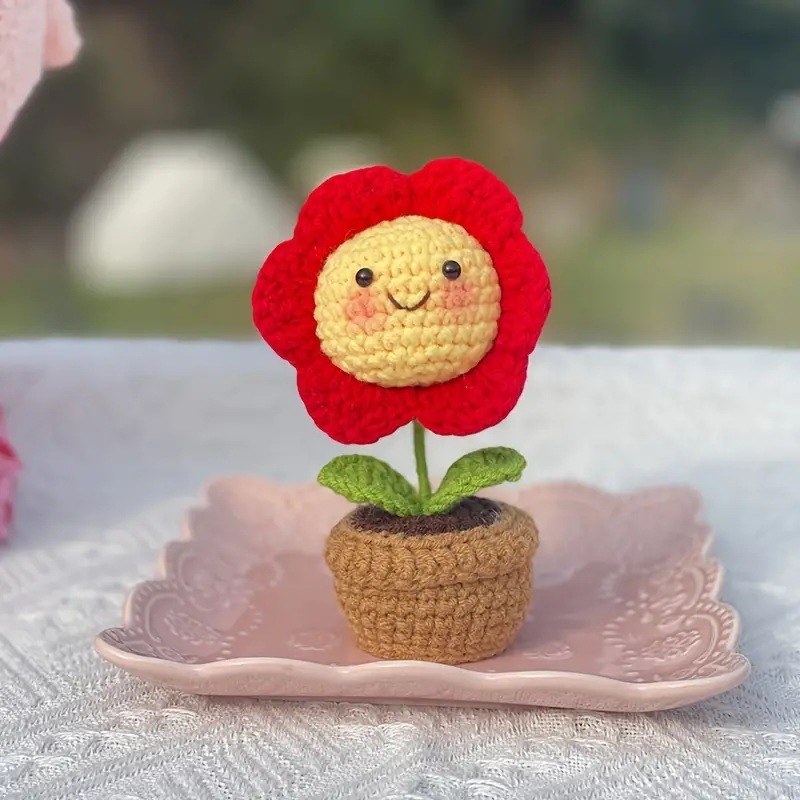 Mini Pot De Fleurs Souriantes Au Crochet, Décoration De Bureau Aux Couleurs Pastel Arc-en-ciel - MapLunelampeFr