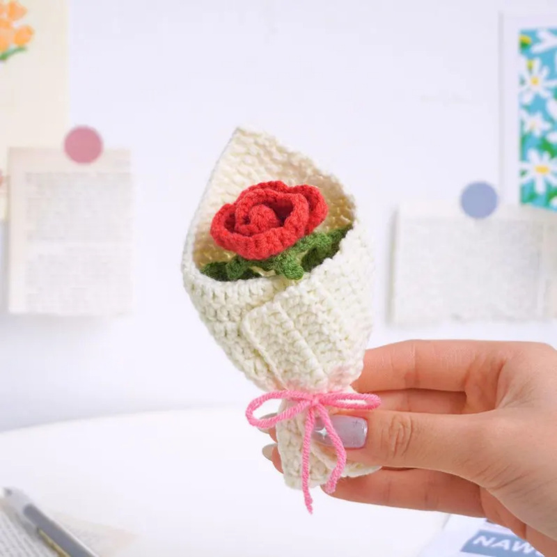 Mini Bouquet De Tournesols Au Crochet - Décoration Florale De Poche Tricotée À La Main - MapLunelampeFr