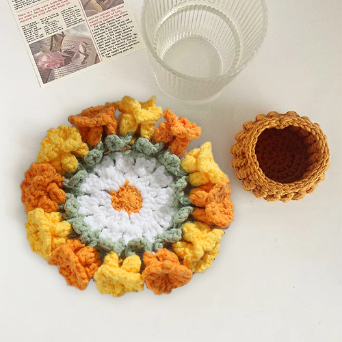 Ensemble De Sous-verres En Crochet Fait Main Avec Motif Floral Transformable, Décoration D'intérieur Écologique, Cadeau Unique Pour Maman - MapLunelampeFr