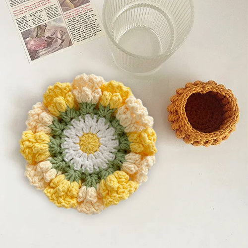 Ensemble De Sous-verres En Crochet Fait Main Avec Motif Floral Transformable, Décoration D'intérieur Écologique, Cadeau Unique Pour Maman - MapLunelampeFr