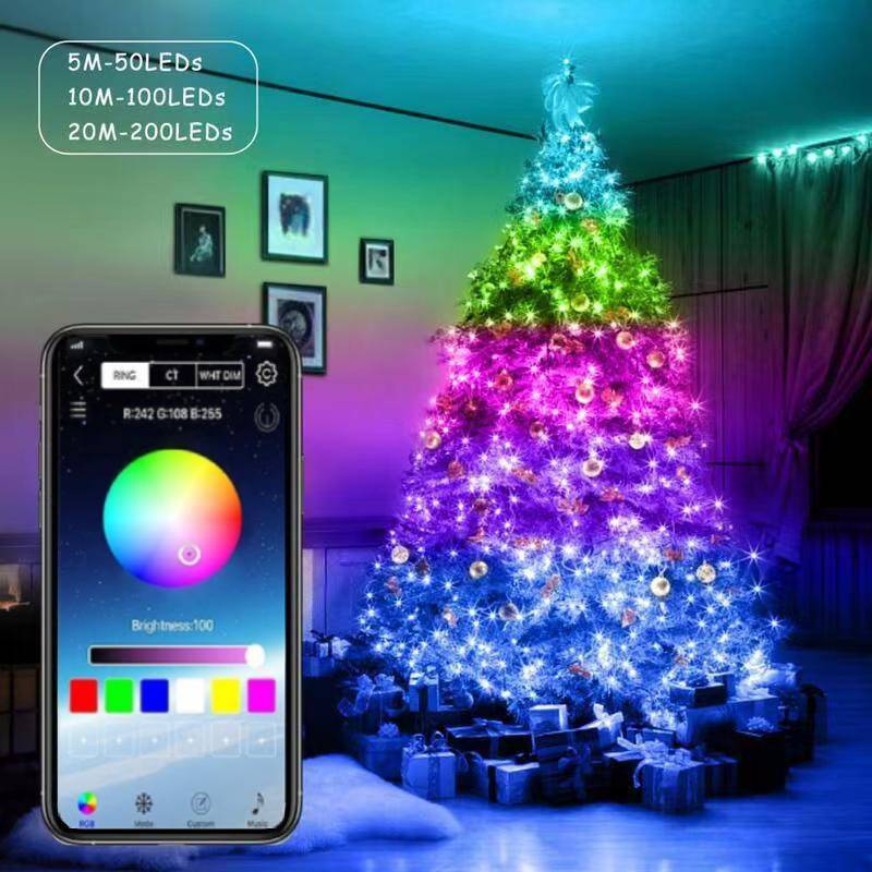 Arbre De Noël Guirlande Lumineuse Contrôle Bluetooth Guirlande Lumineuse Led Lumières Scintillantes Pour Le Camping De Fête - maplunelampefr