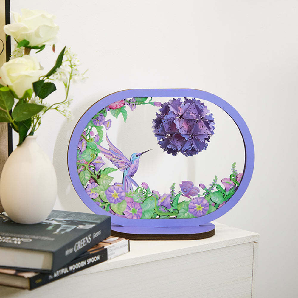 Lampe À Découper En Papier 3d Pour La Saint-valentin Colibri Violet Sculpture En Papier 3d Veilleuses - maplunelampefr
