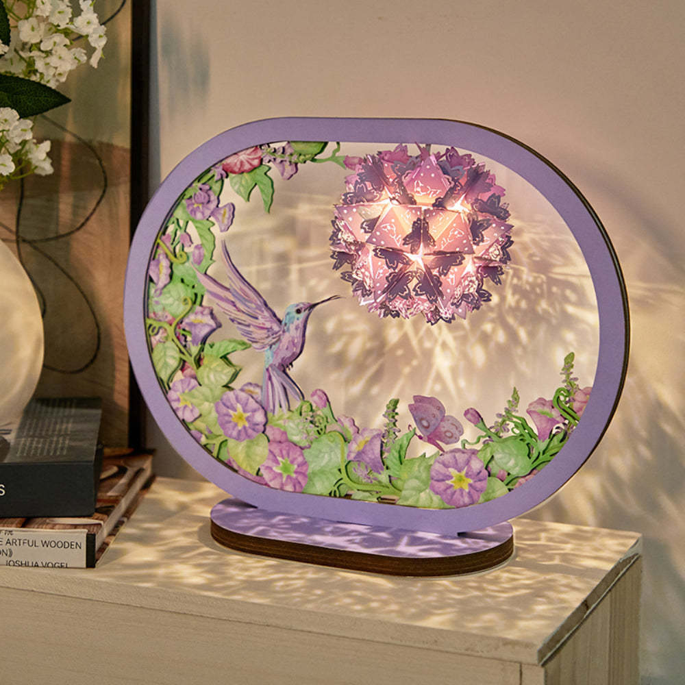 Lampe À Découper En Papier 3d Pour La Saint-valentin Colibri Violet Sculpture En Papier 3d Veilleuses - maplunelampefr