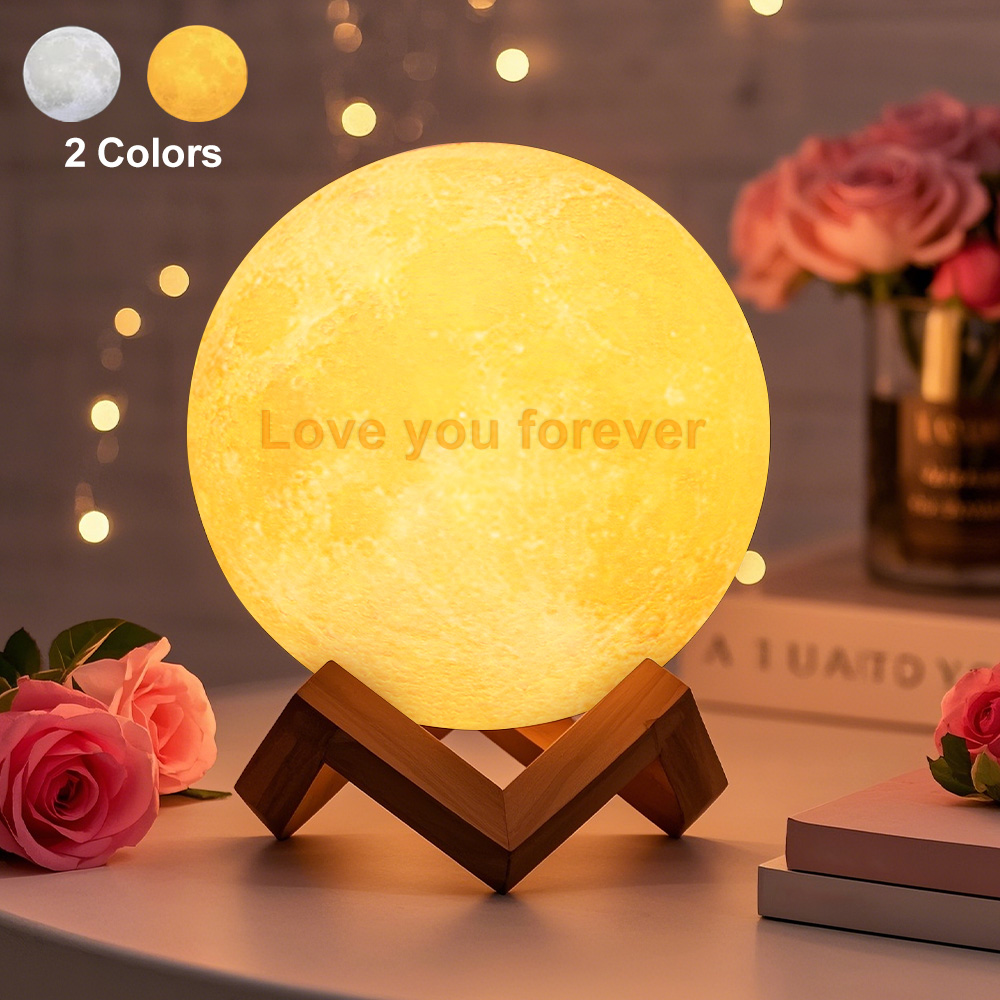 Lampe de Lune Photo & Gravée par Impression 3D Personnalisée - Pour Amoureux - Toucher 2 couleurs Cadeaux de Saint-Valentin