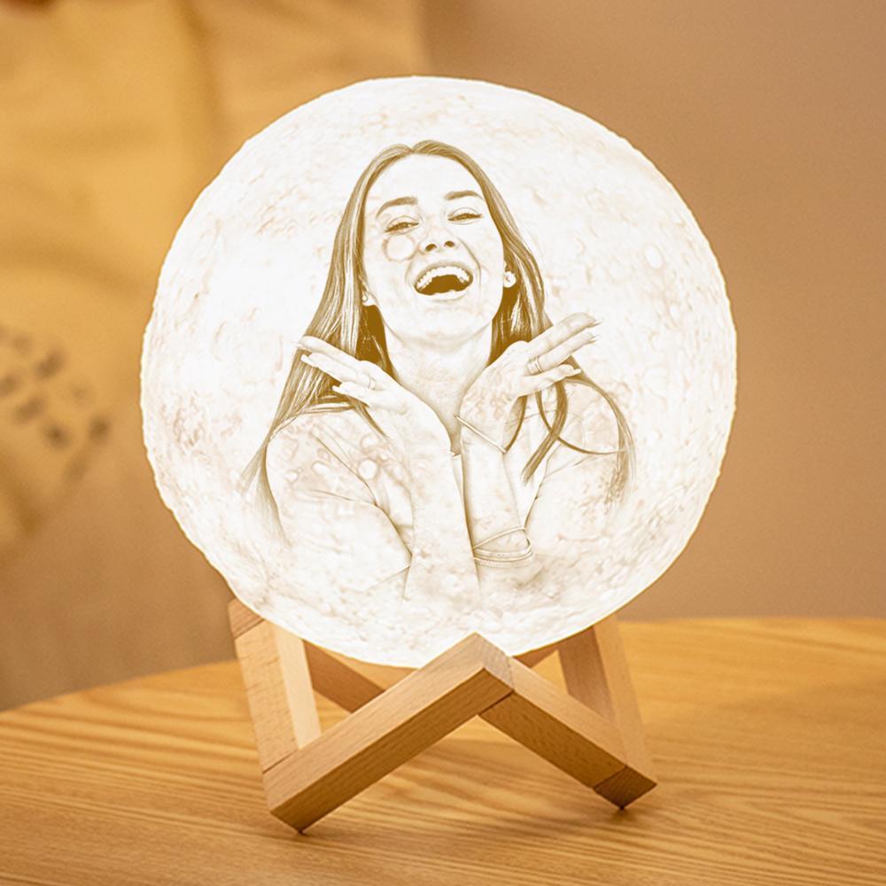 Lampe de Lune Photo & Gravée par Impression 3D Personnalisée - Pour Amoureux - Toucher 2 couleurs(10cm-20cm)
