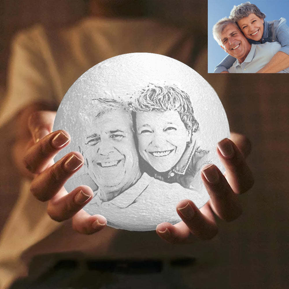 3D Cadeau Fête des Pères Créative et Lampe de Lune Personnalisée Gravée avec Photo de Famille - Toucher Deux Couleurs Multi-couleur