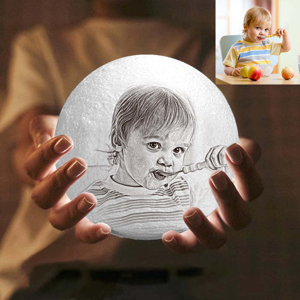 Lampe Lune Photo Personnalisée Créative Impression 3D, Lampe Gravée, Cadeau pour Bébé - Toucher Deux Couleurs Blanche