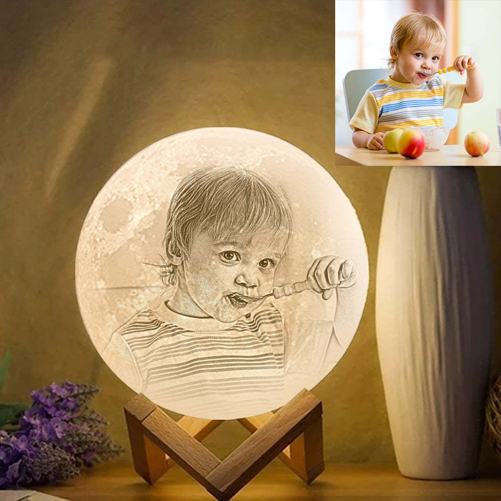 Lampe Lune Photo Personnalisée Créative Impression 3D, Lampe Gravée, Cadeau pour Bébé - Toucher Deux Couleurs Blanche