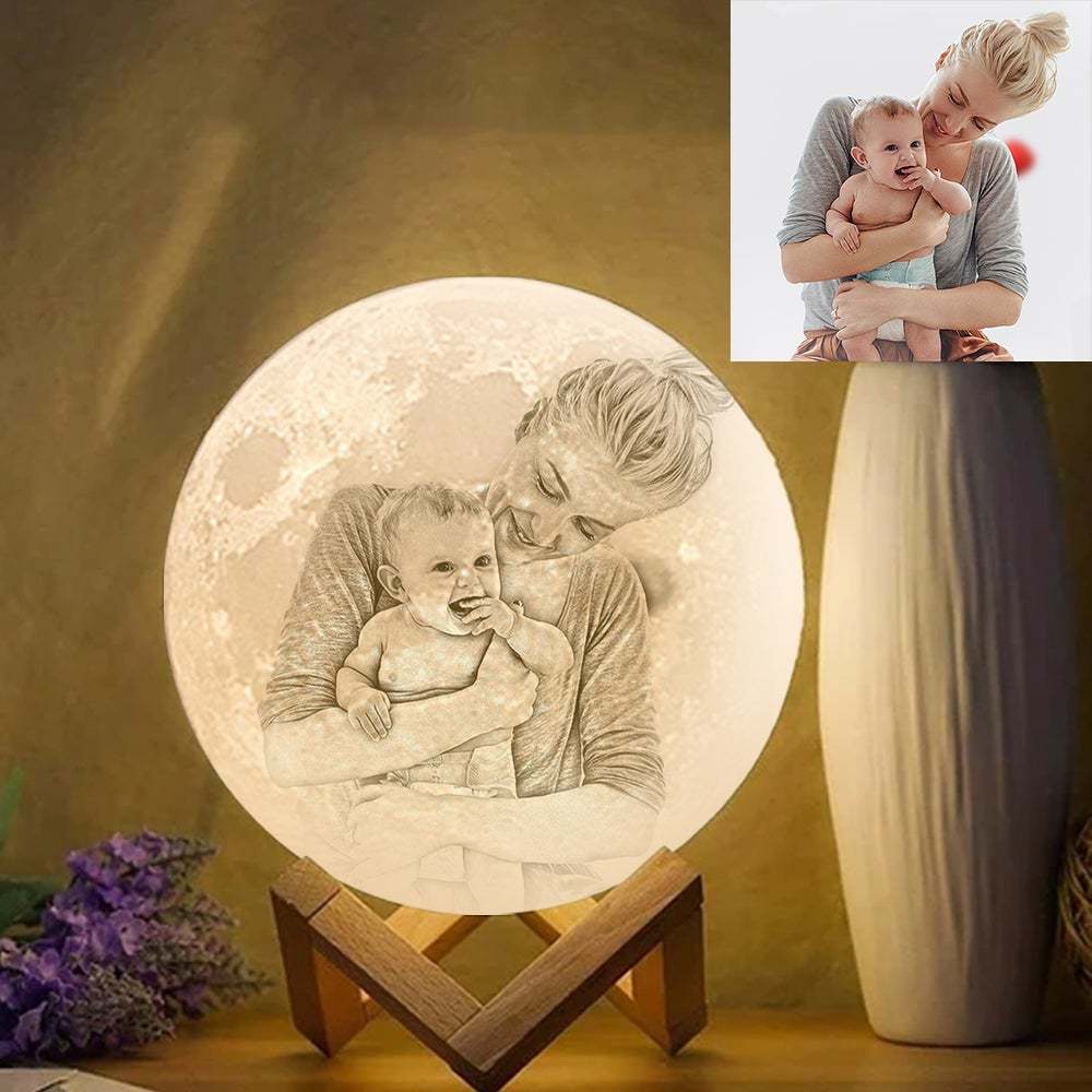 Lampe de Lune Photo & Gravée par Impression 3D Personnalisée - Pour Amoureux - Toucher 2 couleurs(10cm-20cm)