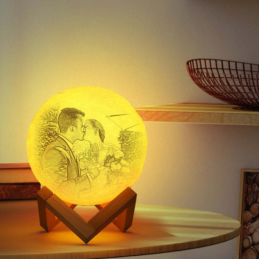 Fête des mères 3D Créative et Lampe de Lune Personnalisé Gravée avec Photo de Famille - Toucher Deux Couleurs