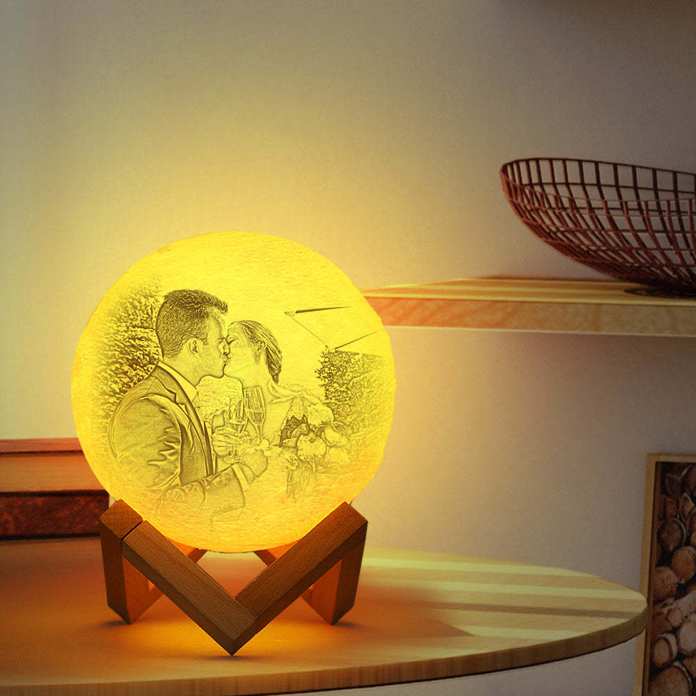 3D Créative et Lampe de Lune Personnalisée Gravée avec Photo de Famille - Toucher Deux Couleurs Multi-couleur
