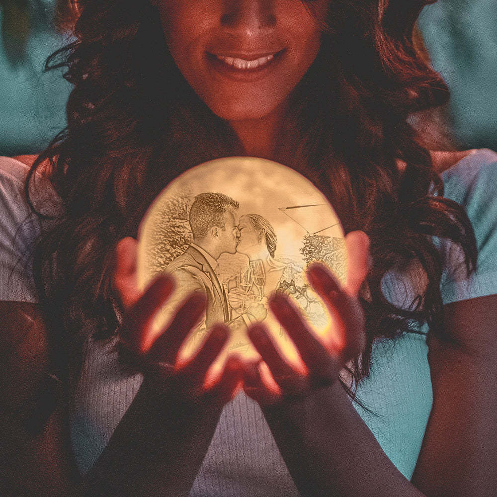 3D Créative et Lampe de Lune Personnalisée Gravée avec Photo de Famille - Toucher Deux Couleurs Multi-couleur