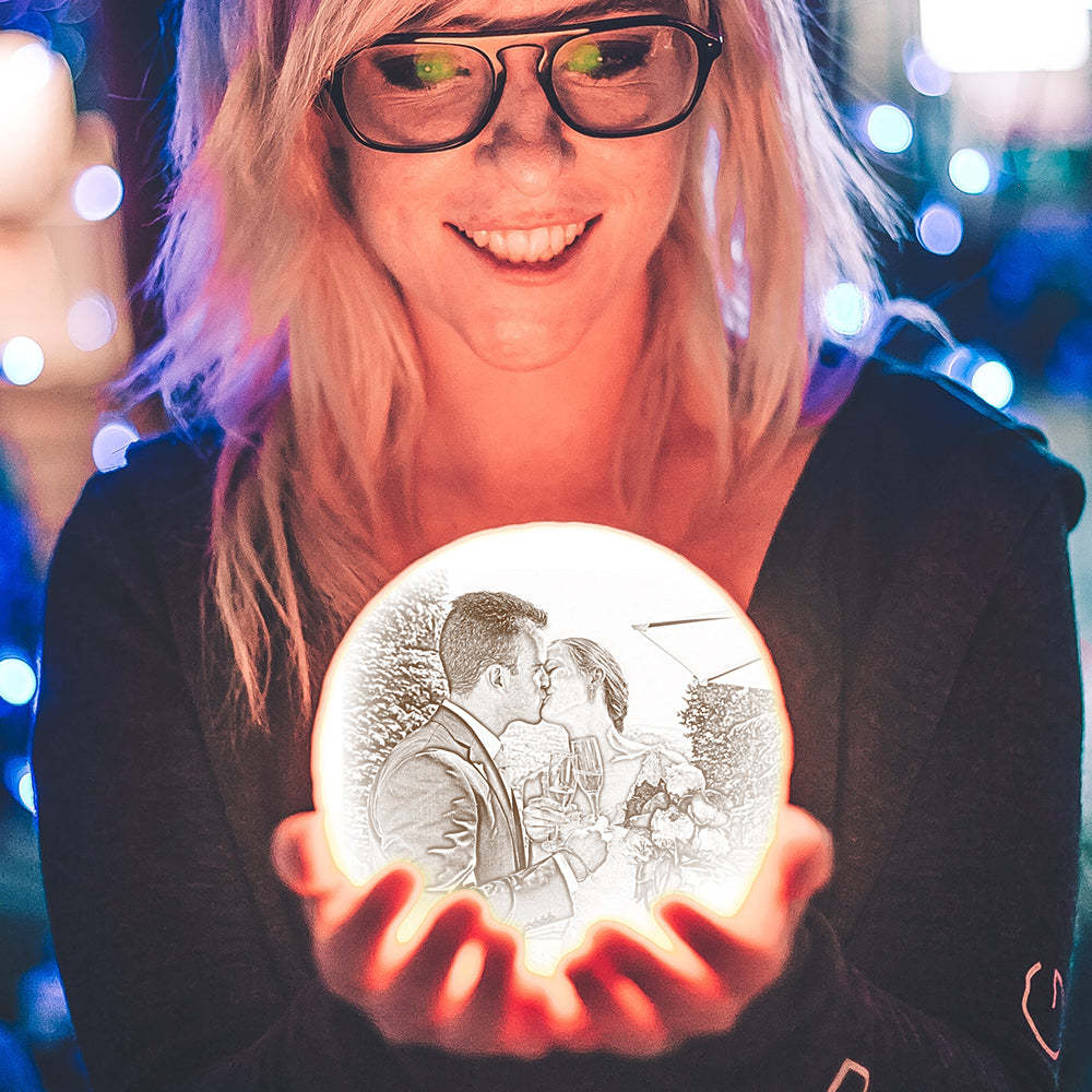 Fête des mères 3D Créative et Lampe de Lune Personnalisé Gravée avec Photo de Famille - Toucher Deux Couleurs