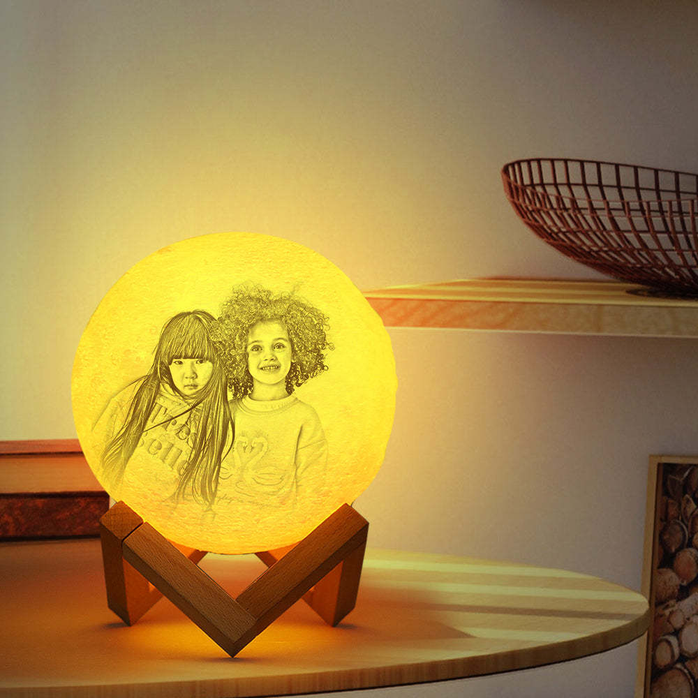 Lampe Lune Photo Créative Personnalisée Impression 3D, Lampe Gravée - Toucher Deux Couleurs