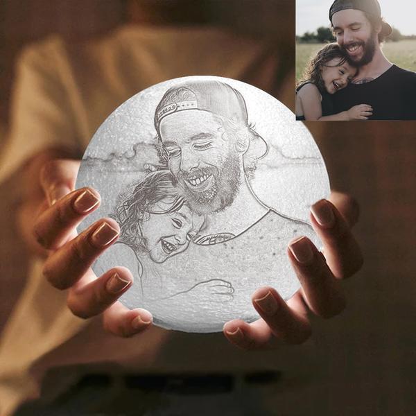 Vente de Fête des Pères 3D Créative et Lampe de Lune Personnalisé Gravée avec Photo de Mère et Fille