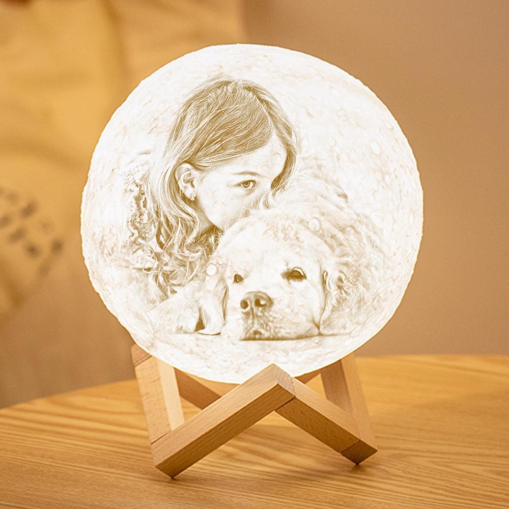 Lampe de Lune Photo & Gravée par Impression 3D Personnalisée - Pour les amoureux des animaux - Robinet 3 couleurs(10cm-20cm)