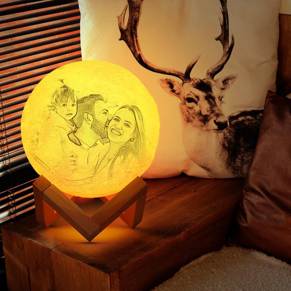 Lampe Lunaire Personnalisée Imprimée En 3d Avec Photo D'une Mère Et De Sa Fille - Appuyez Sur Trois Couleurs - MapLunelampeFr